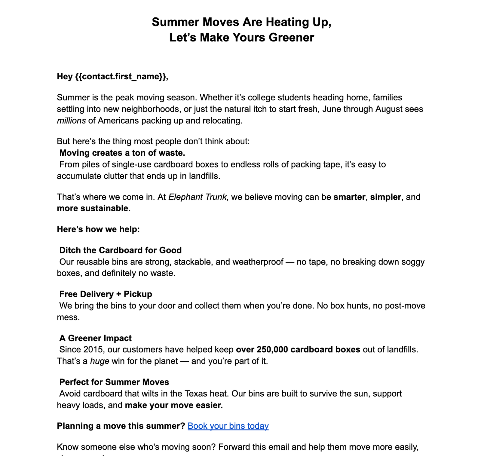 A client newsletter written and sent by the team, text blurred